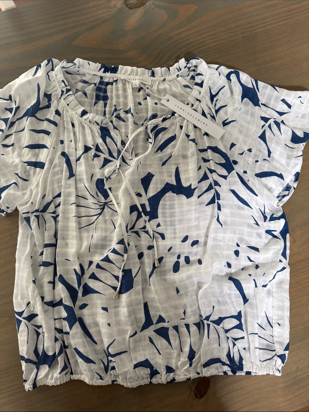 Lightweight Navy Floral Peasant Top - Women